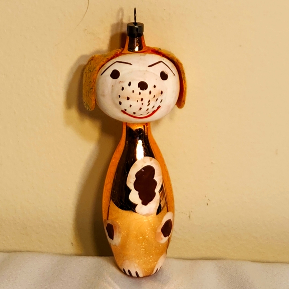 HTF Vintage Czechoslovakia Blown Glass Figural Dog Ornament RARE